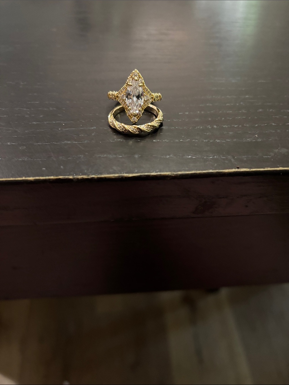 Gold Marquise Halo Engagement Ring with Gold Twisted Band